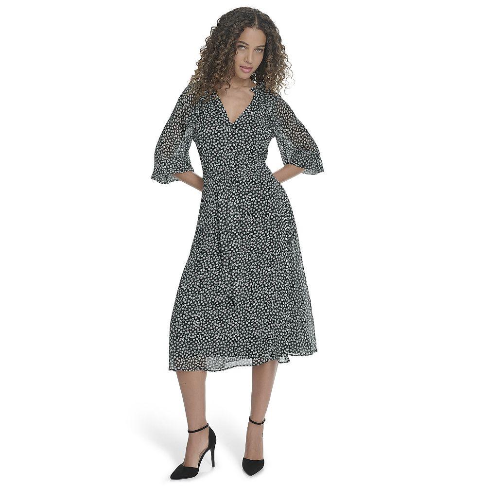 Women's La Nouvelle Renaissance Long Sleeve Pleated Dress, Size: 16, Black Green Ditsy Product Image