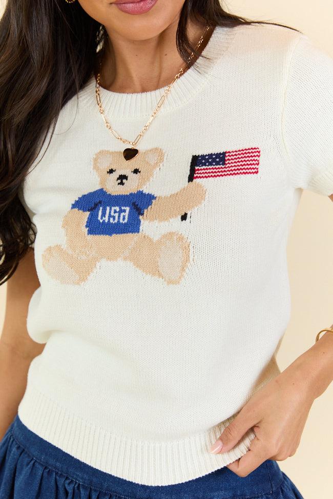 Made For Celebratin' Ivory Americana Short Sleeve Bear Sweater Product Image