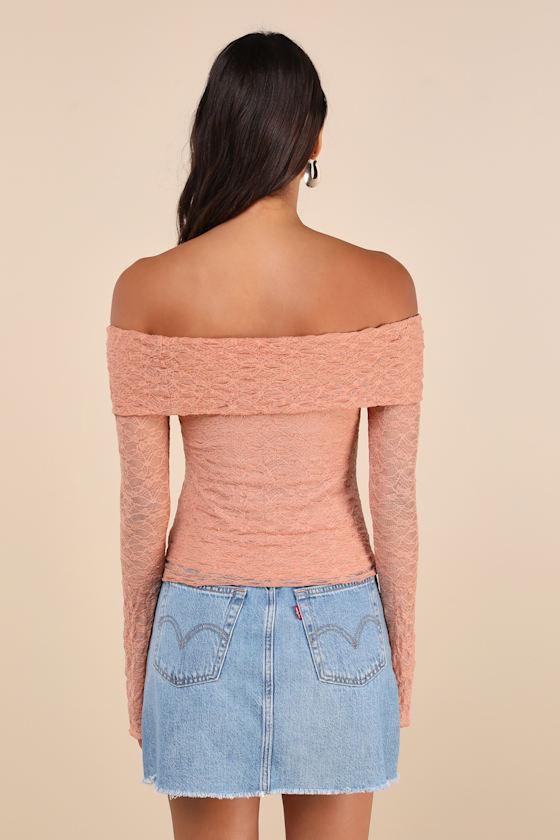 Serene Date Terracotta Lace Off-the-Shoulder Long Sleeve Top Product Image