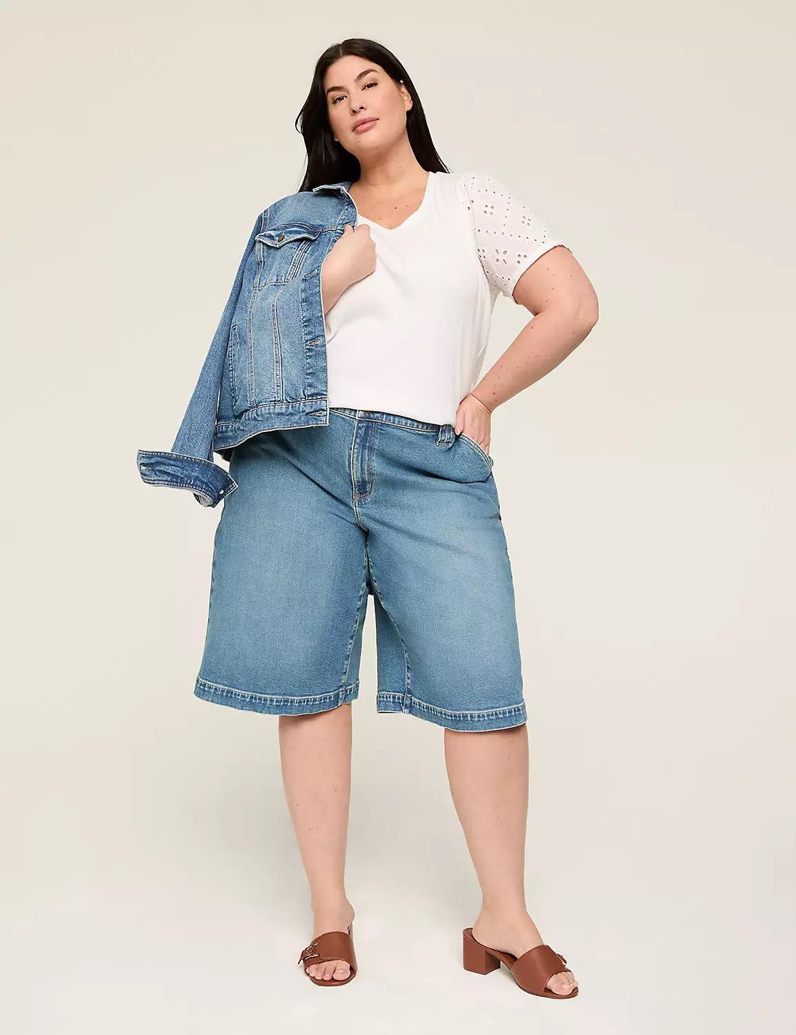 Eyelet-Sleeve Scoop Neck Rib Top Product Image