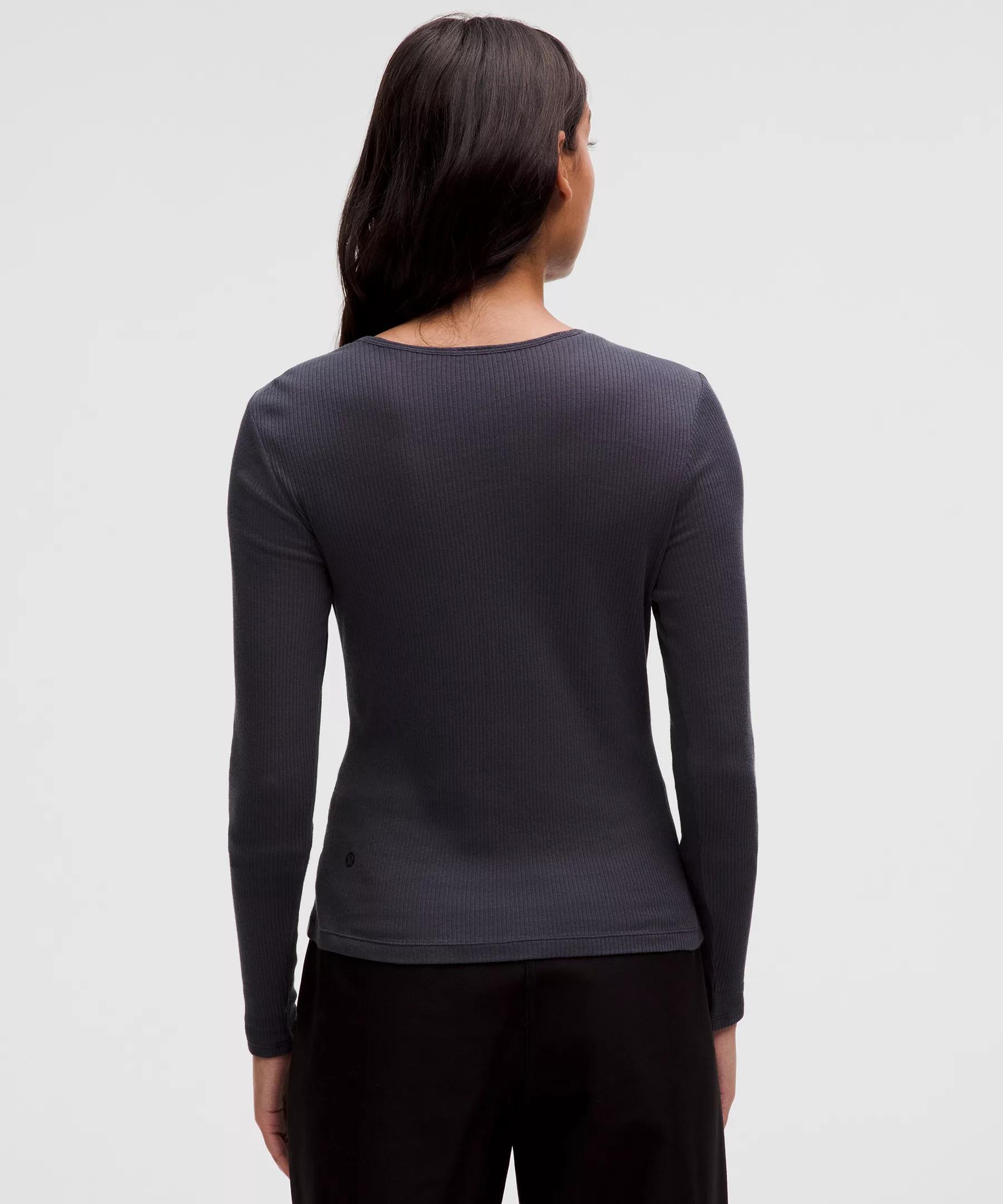 Sheer Cotton Ribbed Crewneck Long-Sleeve Shirt Product Image