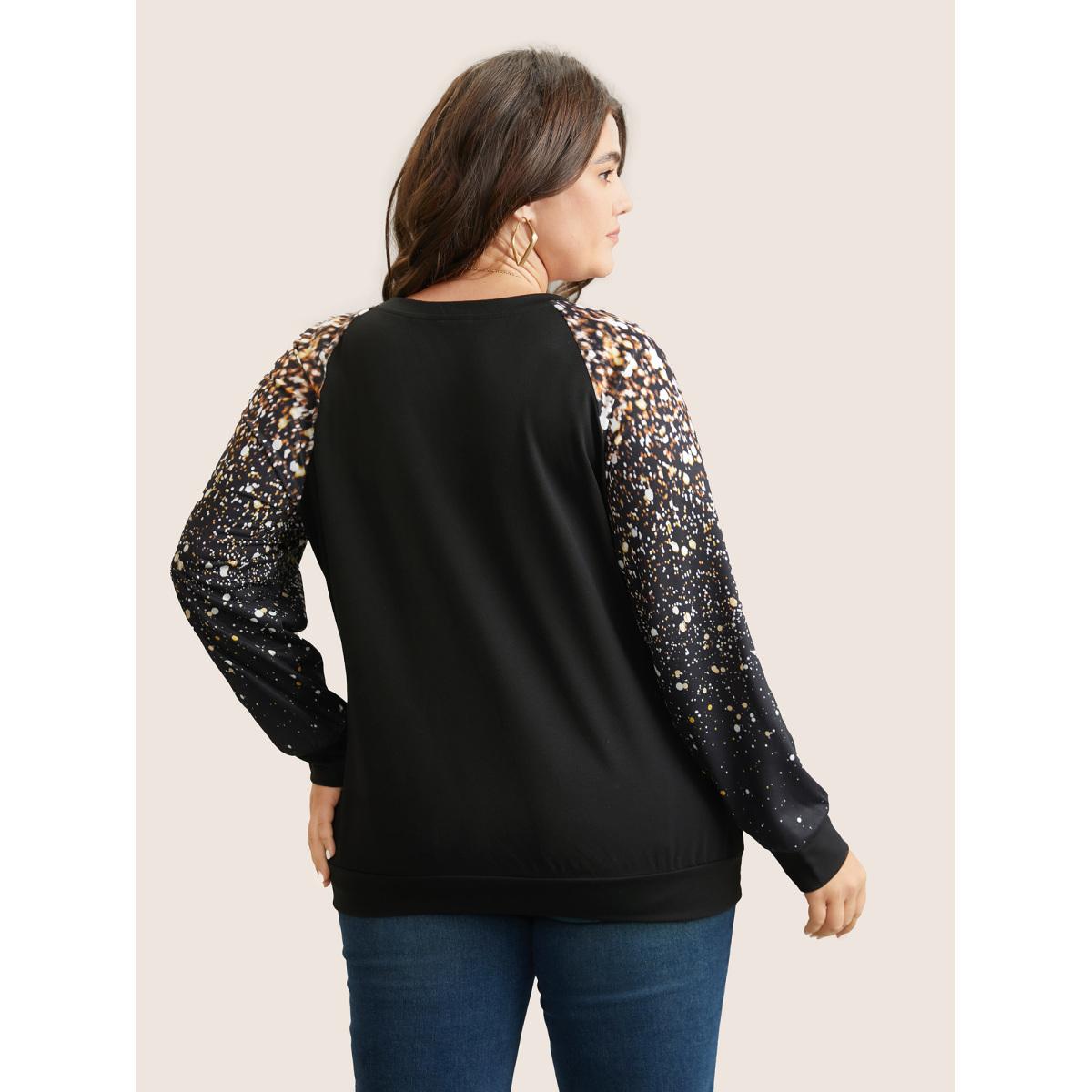 Plus Size Ombre Boho Print Raglan Sleeve T-shirt Black Women Casual Contrast Ombre Round Neck Dailywear T-shirts BloomChic 22-24/3X Product Image