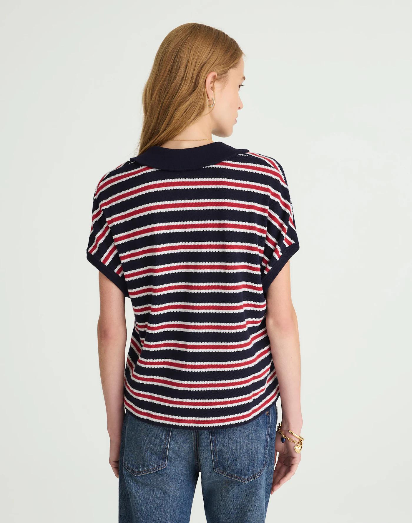 Relaxed V-Neck Polo Shirt in Stripe Product Image