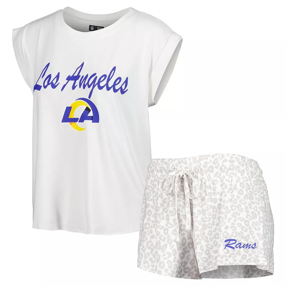 Women's Concepts Sport White/Cream Los Angeles Rams Montana Knit T-Shirt & Shorts Sleep Set,  Product Image