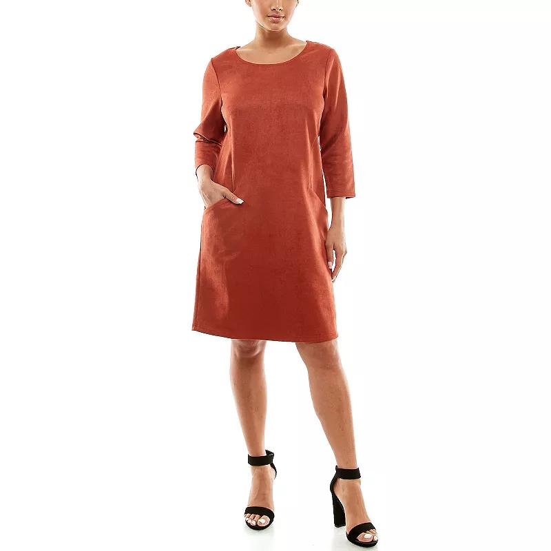 Women's Nina Leonard Jewelneck Three Quarter Sleeve Trapeze Dress,  Product Image