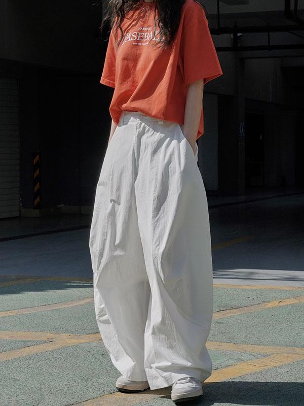 Loose Wide Leg Solid Color Split-Joint Casual Pants Bottoms Trousers Product Image