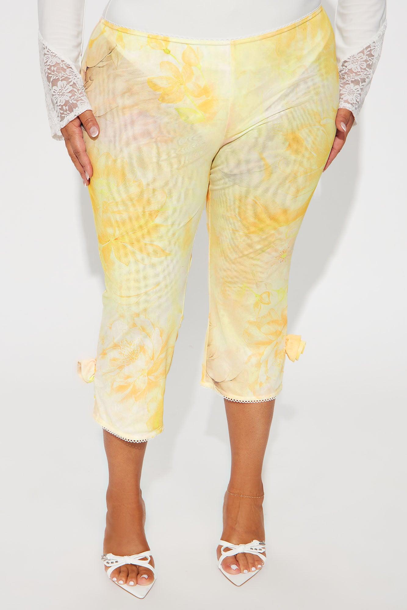 Floria Mesh Capri Legging - Yellow Product Image