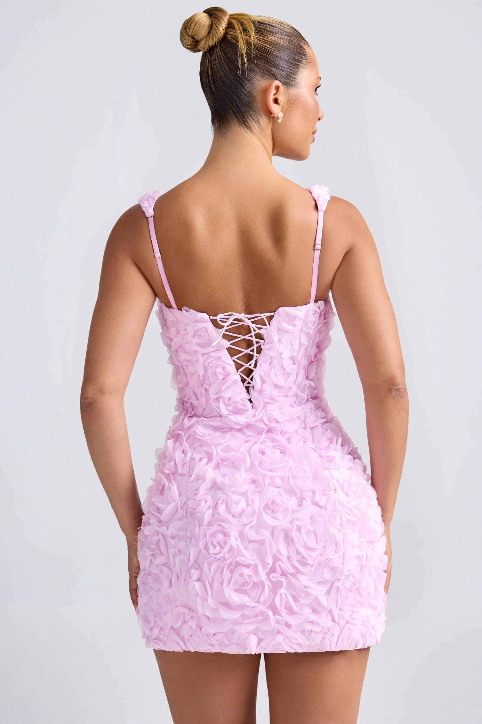 Floral-Appliqué Corset Mini Dress in Lilac Product Image