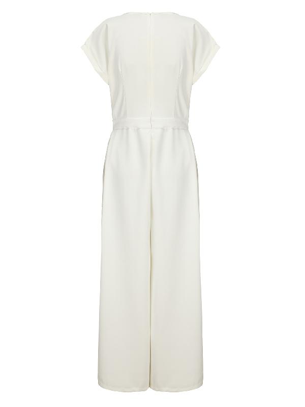 Cap Sleeve Wide Leg Solid Color Jumpsuits Product Image