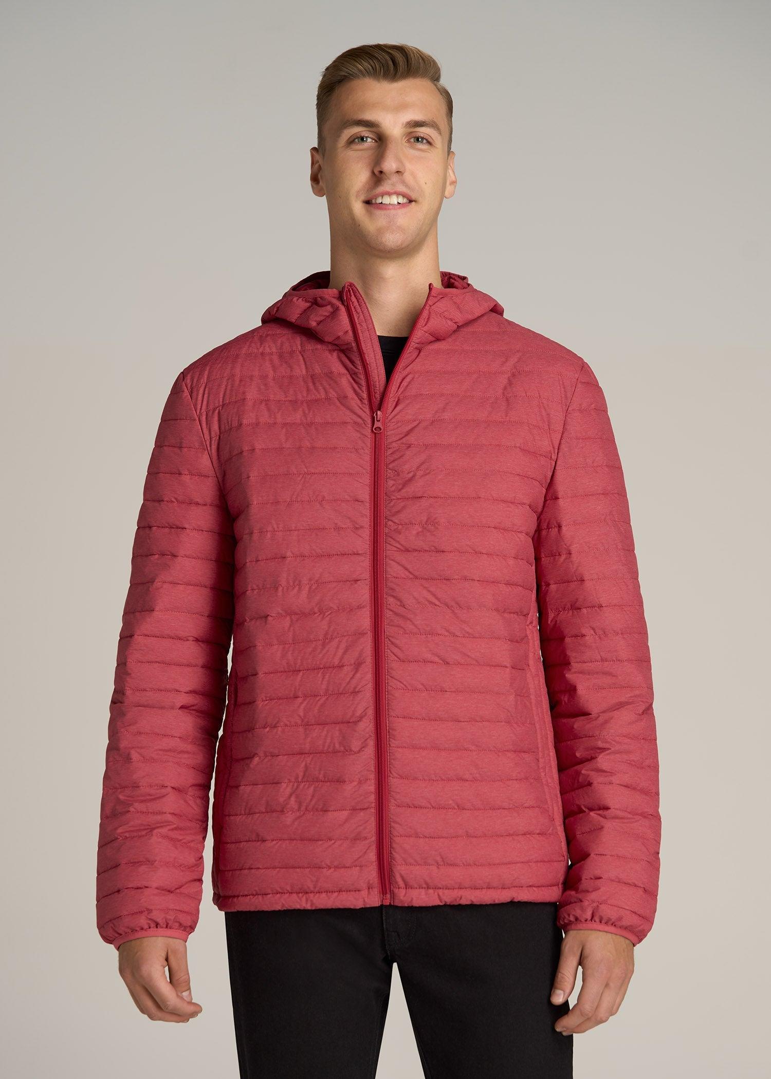 Packable Puffer Jacket for Tall Men in Red Space Dye Male Product Image