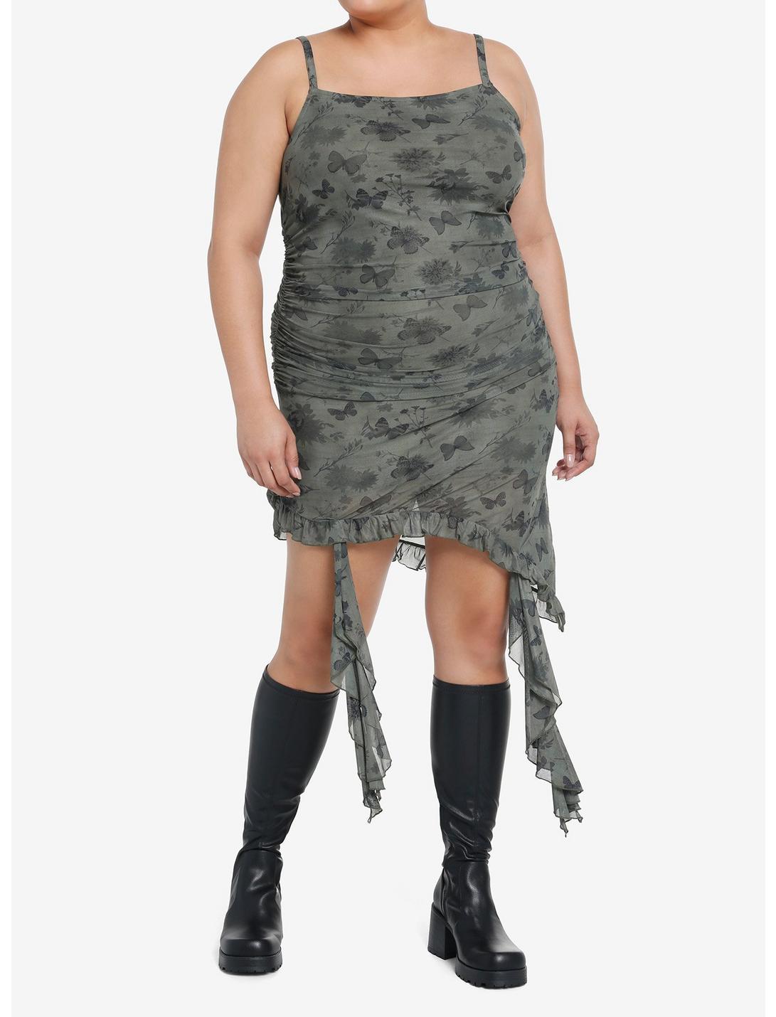 Green Butterflies & Flowers Asymmetrical Dress Plus Size Product Image