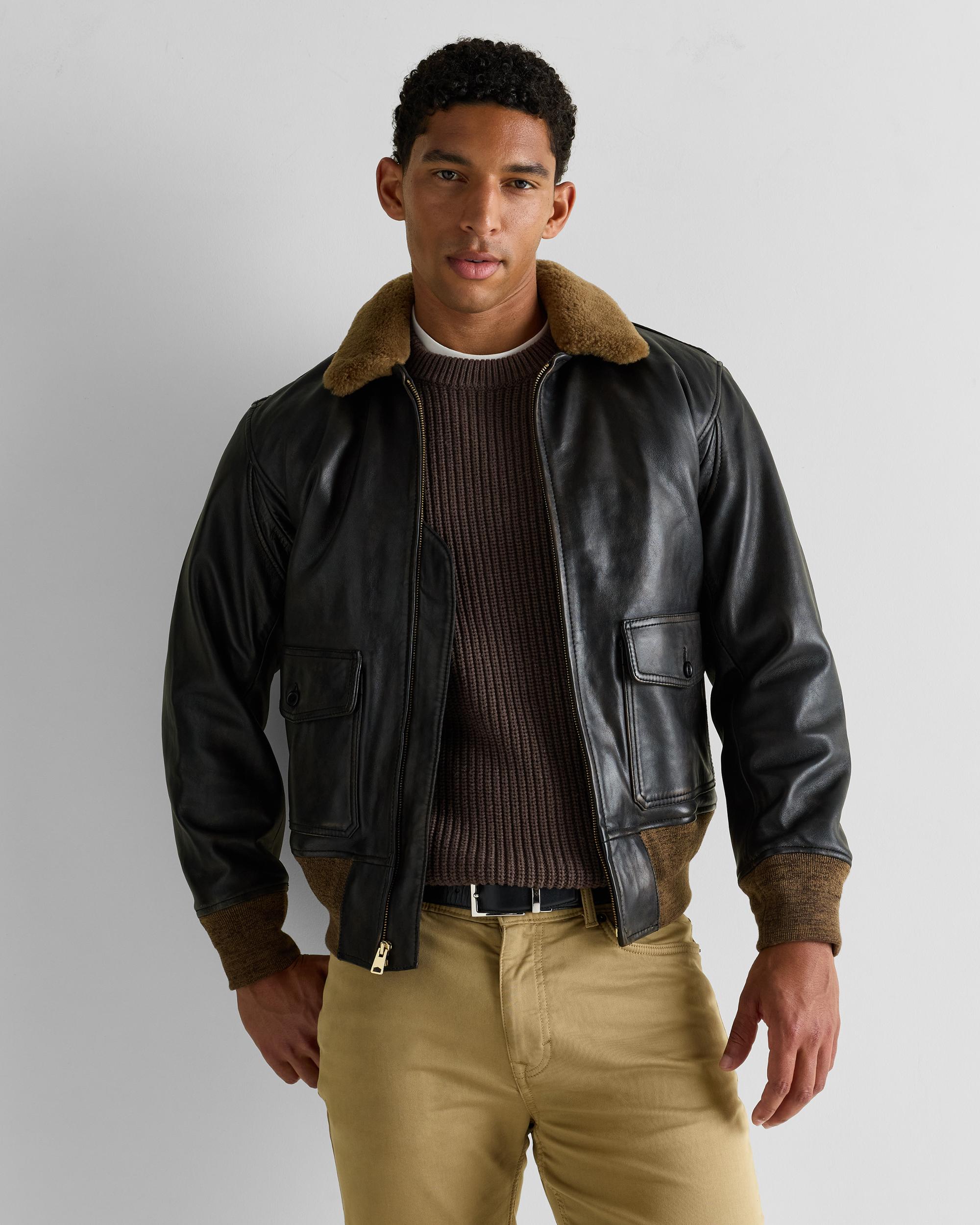 Quince | Men's Shearling Collar Leather Flight Jacket Product Image