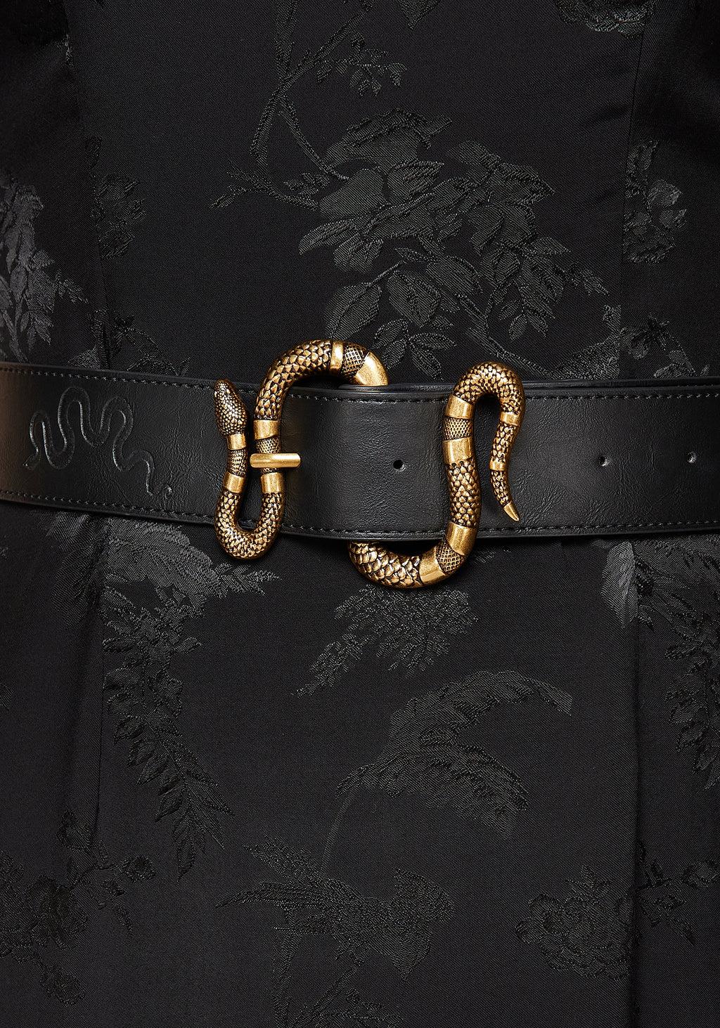 Mamba Debossed Belt With Snake Buckle - Brass Product Image
