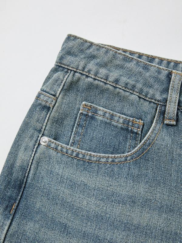 Men's Faded Vintage Denim Loose Jeans Product Image