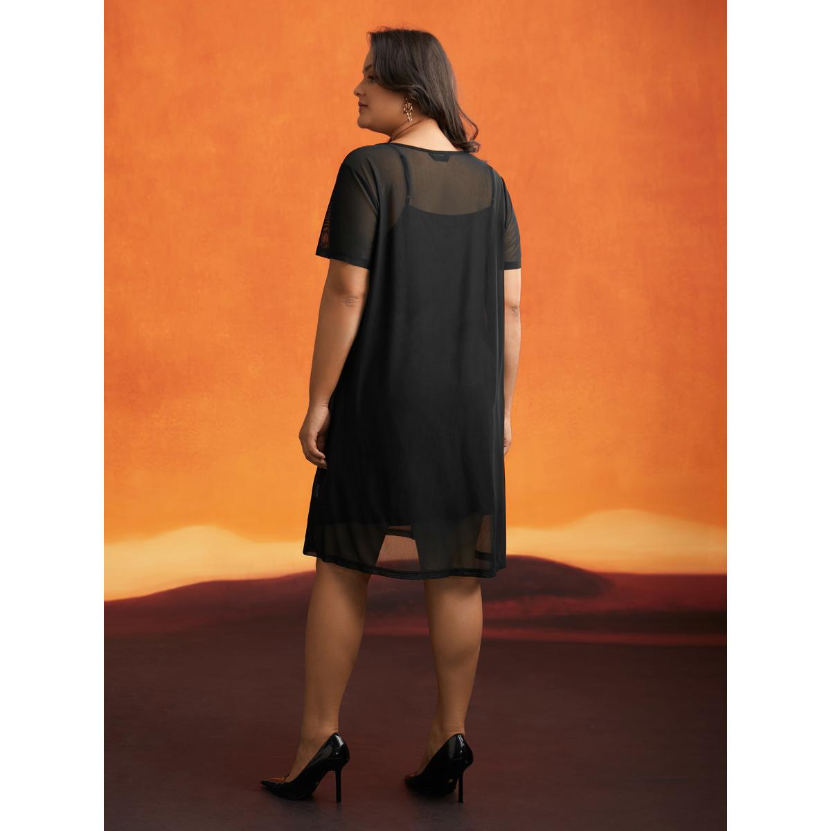 Plus Size Bone Stamping Gold Accents Mini Dress Black Women Cocktail Texture Party Curvy Bloomchic 26/4X Product Image