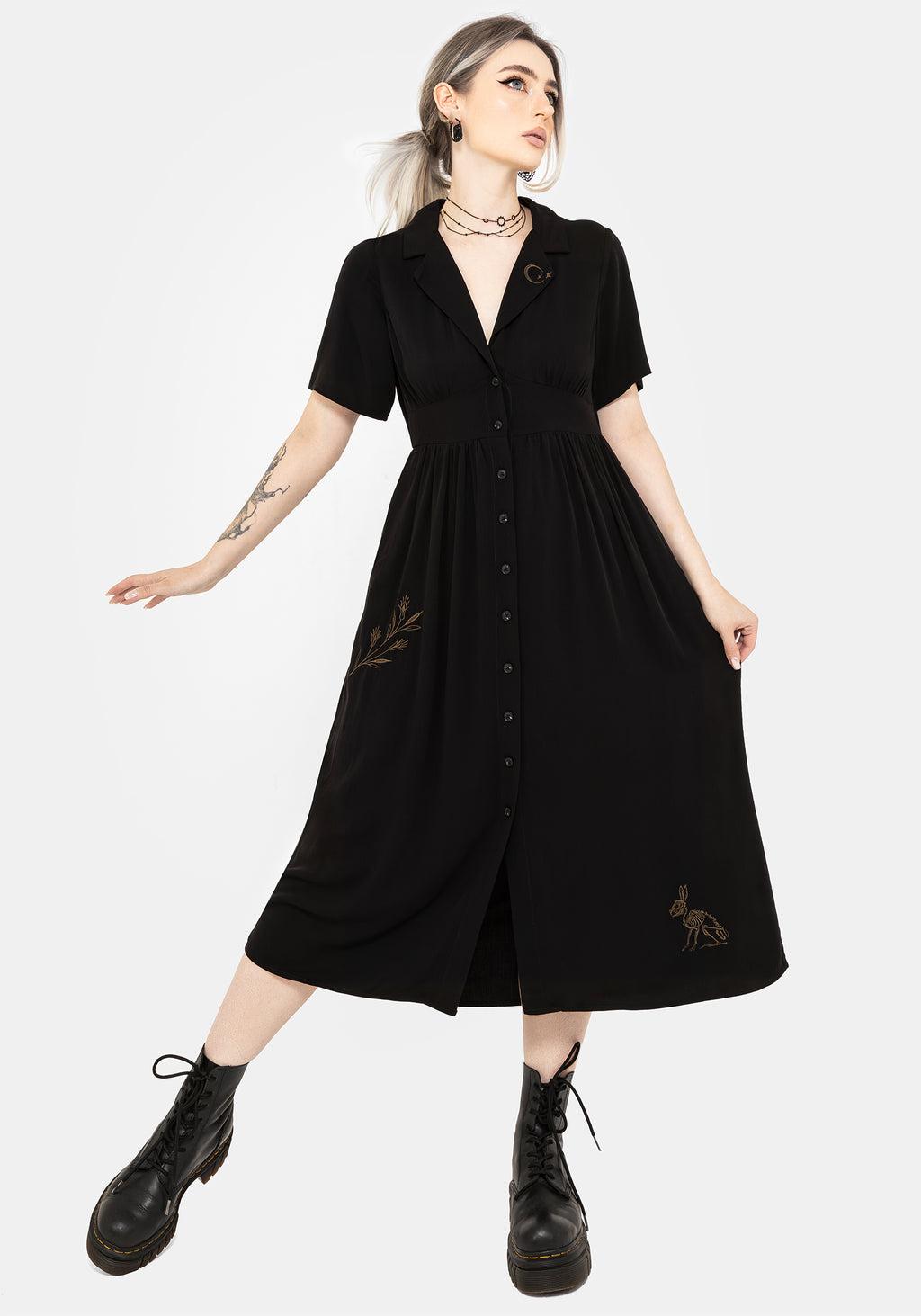 Hester Embroidered Button Up Midi Shirt Dress Product Image