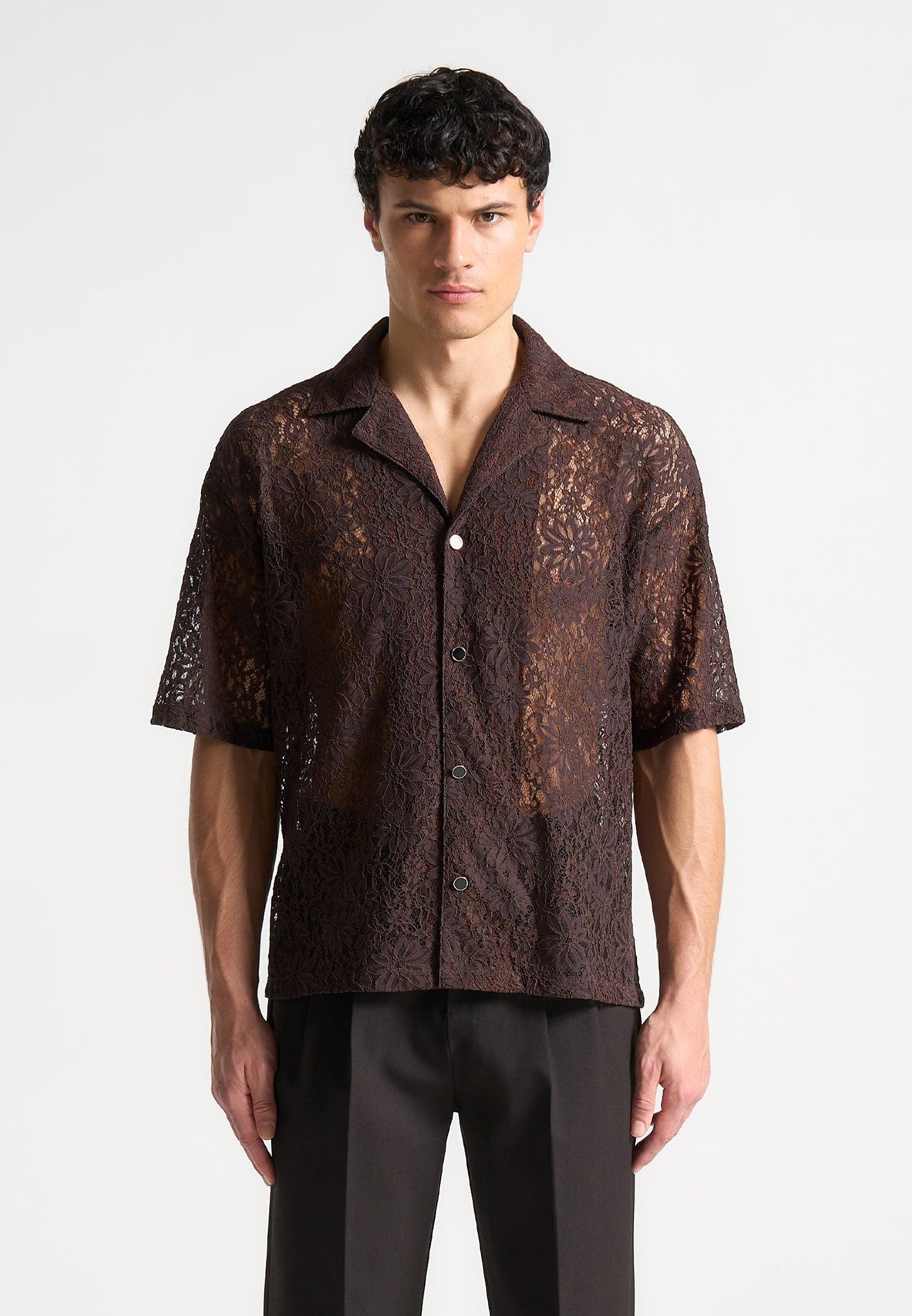 Boxy Lace Revere Shirt - Brown Male Product Image
