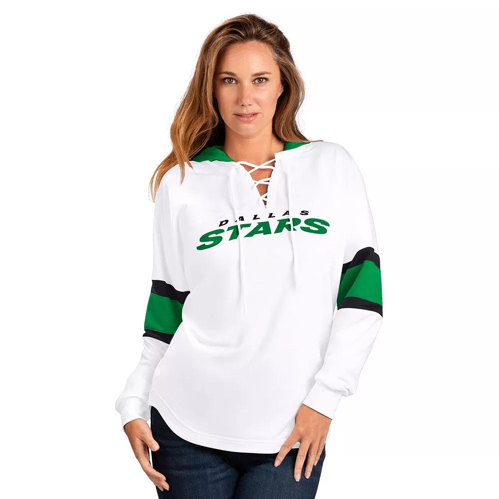 Women's G-III 4Her by Carl Banks  White Dallas Stars Goal Zone Long Sleeve Lace-Up Hoodie T-Shirt, Size: Large, Str White Product Image
