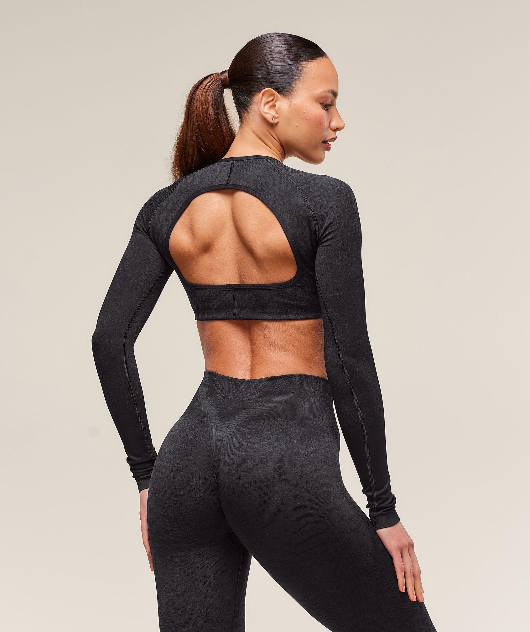 Gymshark Adapt Animal X Whitney Seamless Long Sleeve Top - Black/Asphalt Grey Female Product Image