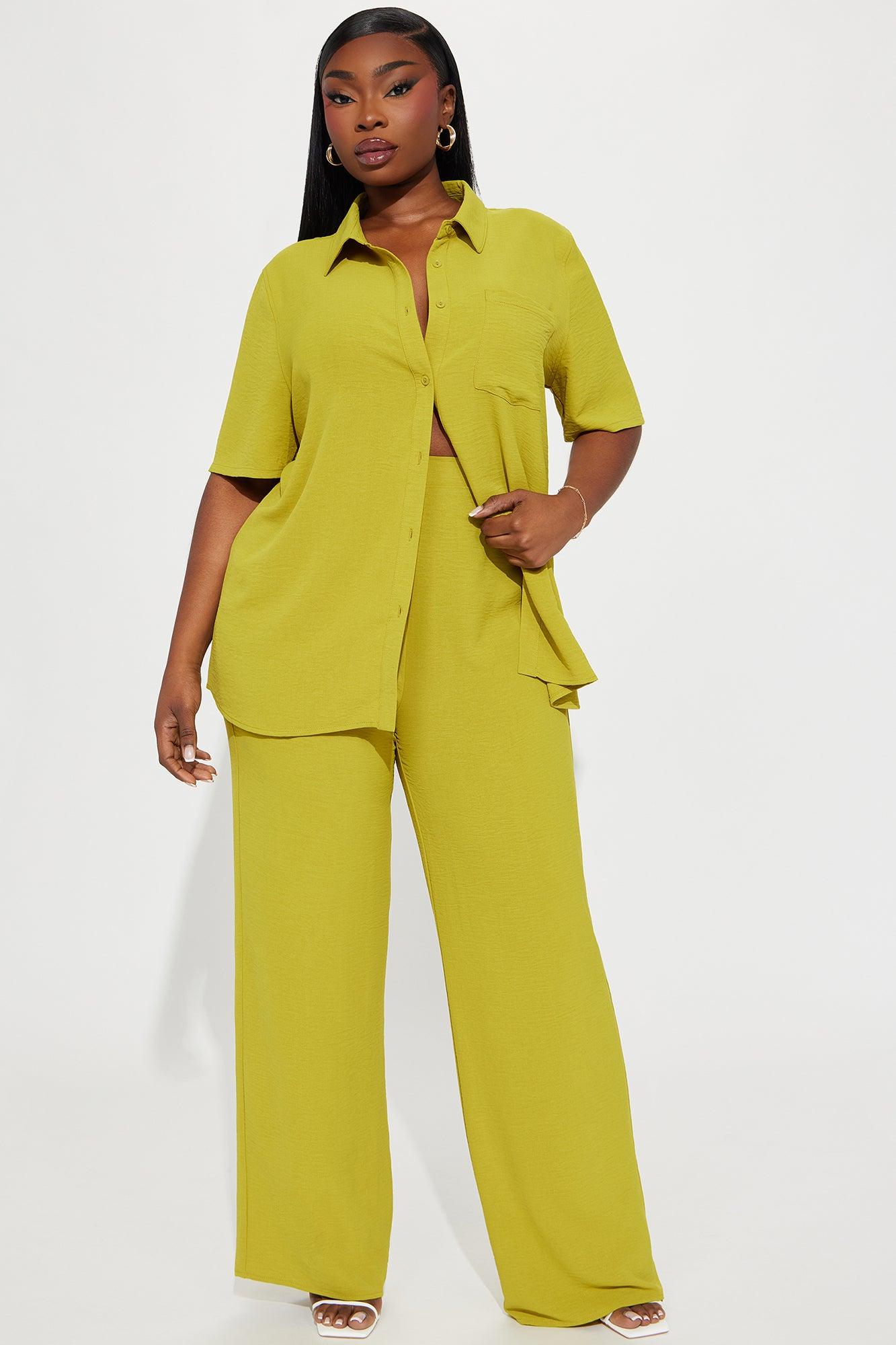 Makenzie Short Sleeve Pant Set - Chartreuse Product Image