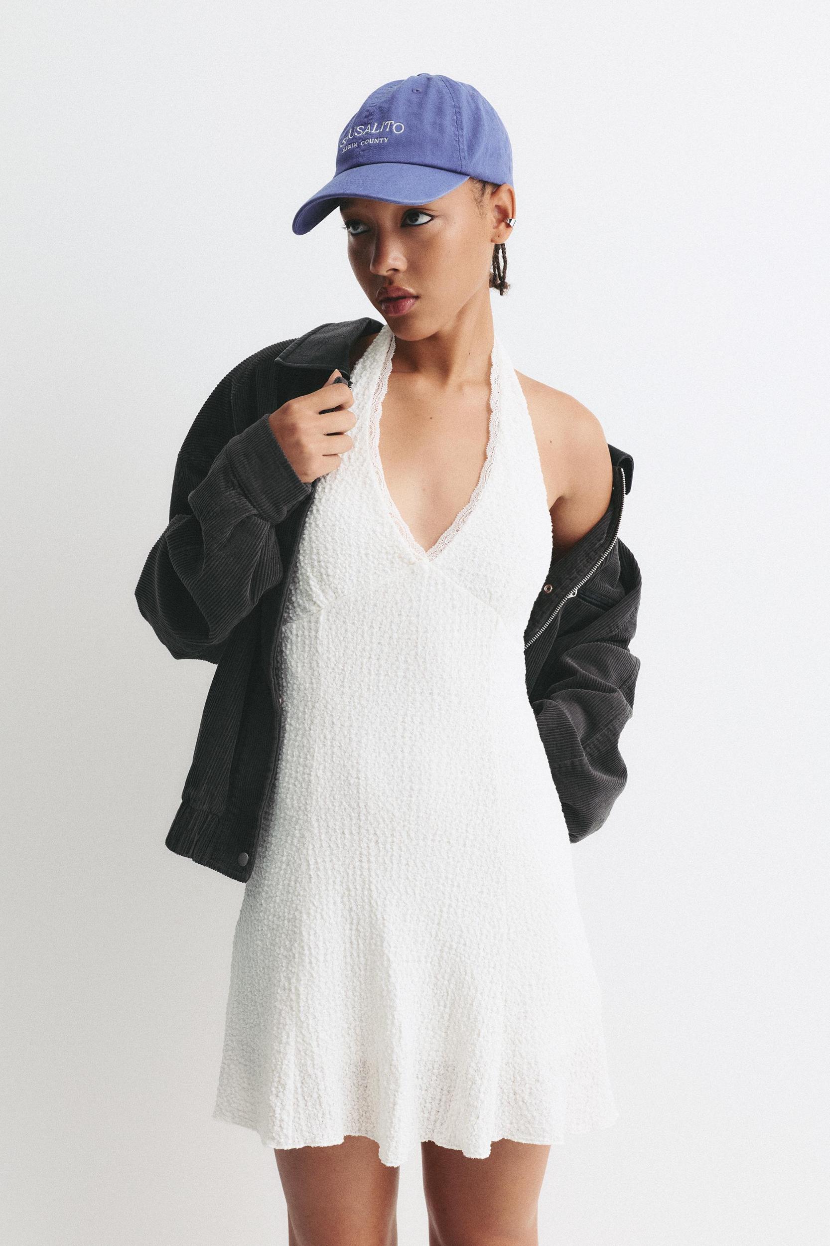 Short halter textured dress Product Image