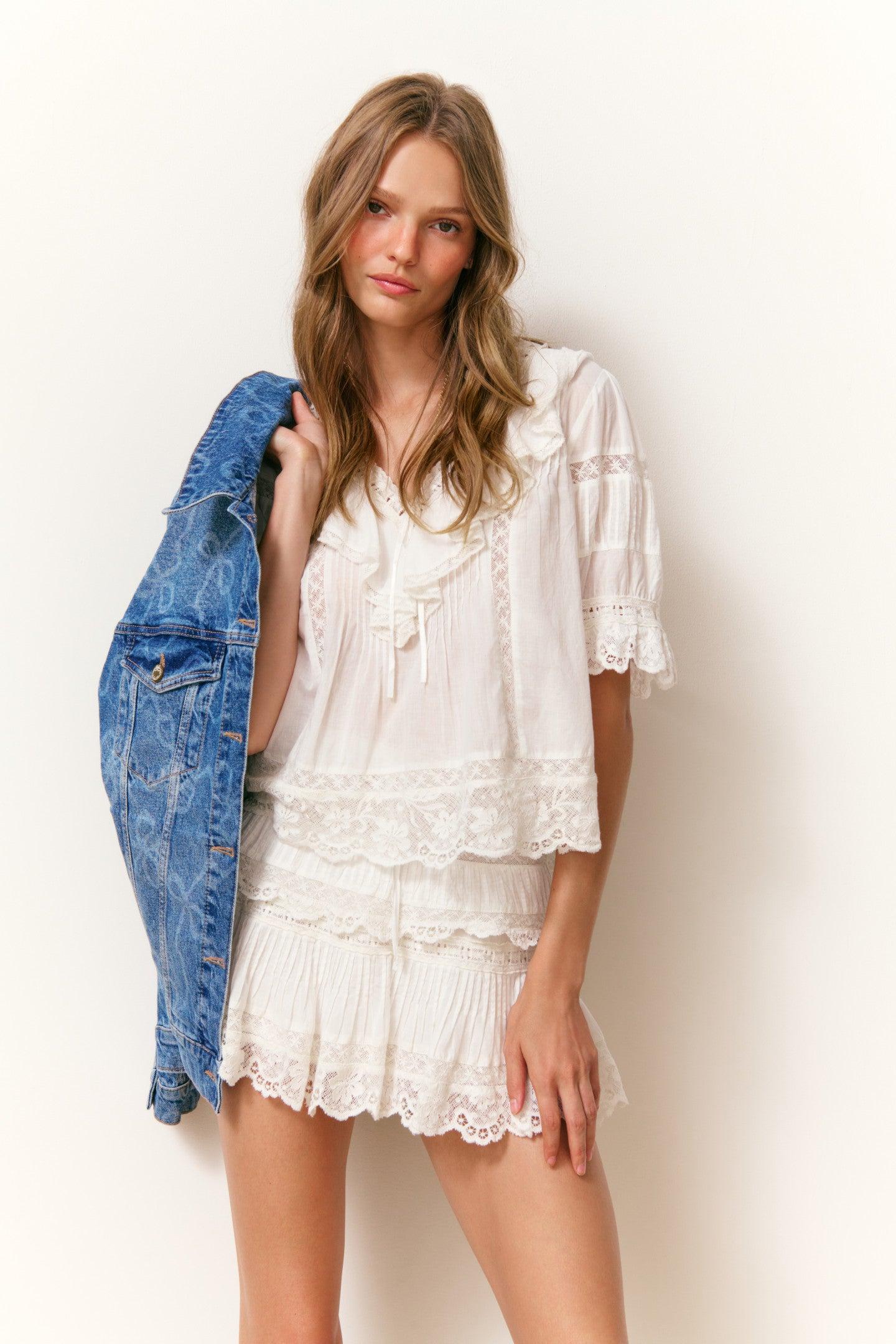 Delphie Cotton Lace-Detailed Mini Skirt Product Image