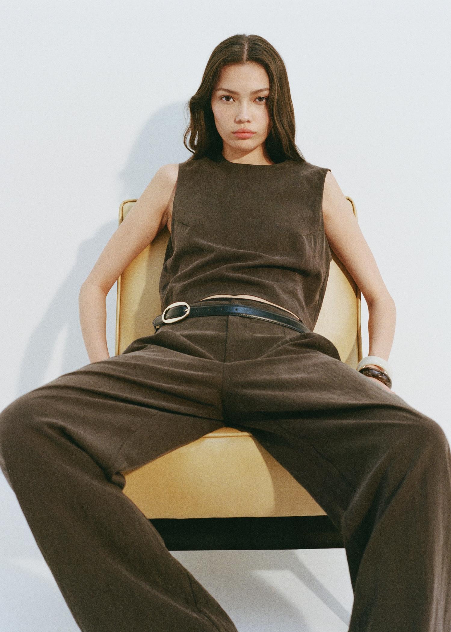 Lyocell top with buttons on the back - Women | MANGO USA Product Image