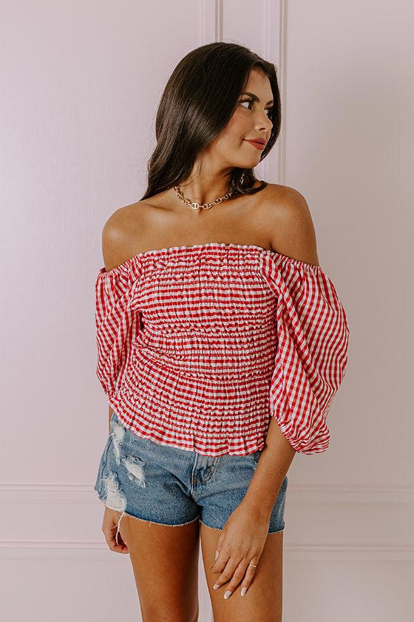 Summer Rhythm Gingham Top In Red Product Image