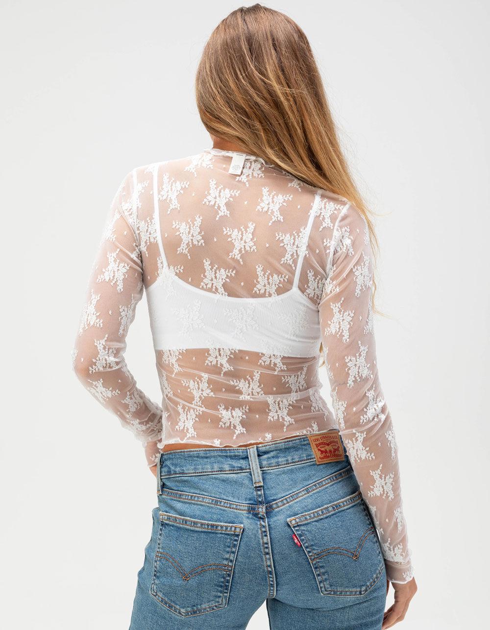 FULL TILT Womens Lace Long Sleeve Tee - BLACK Product Image