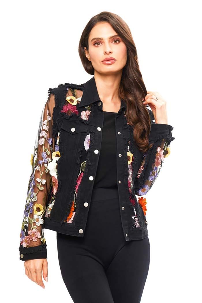 Denim Lace Jacket with Floral Embroidery Product Image