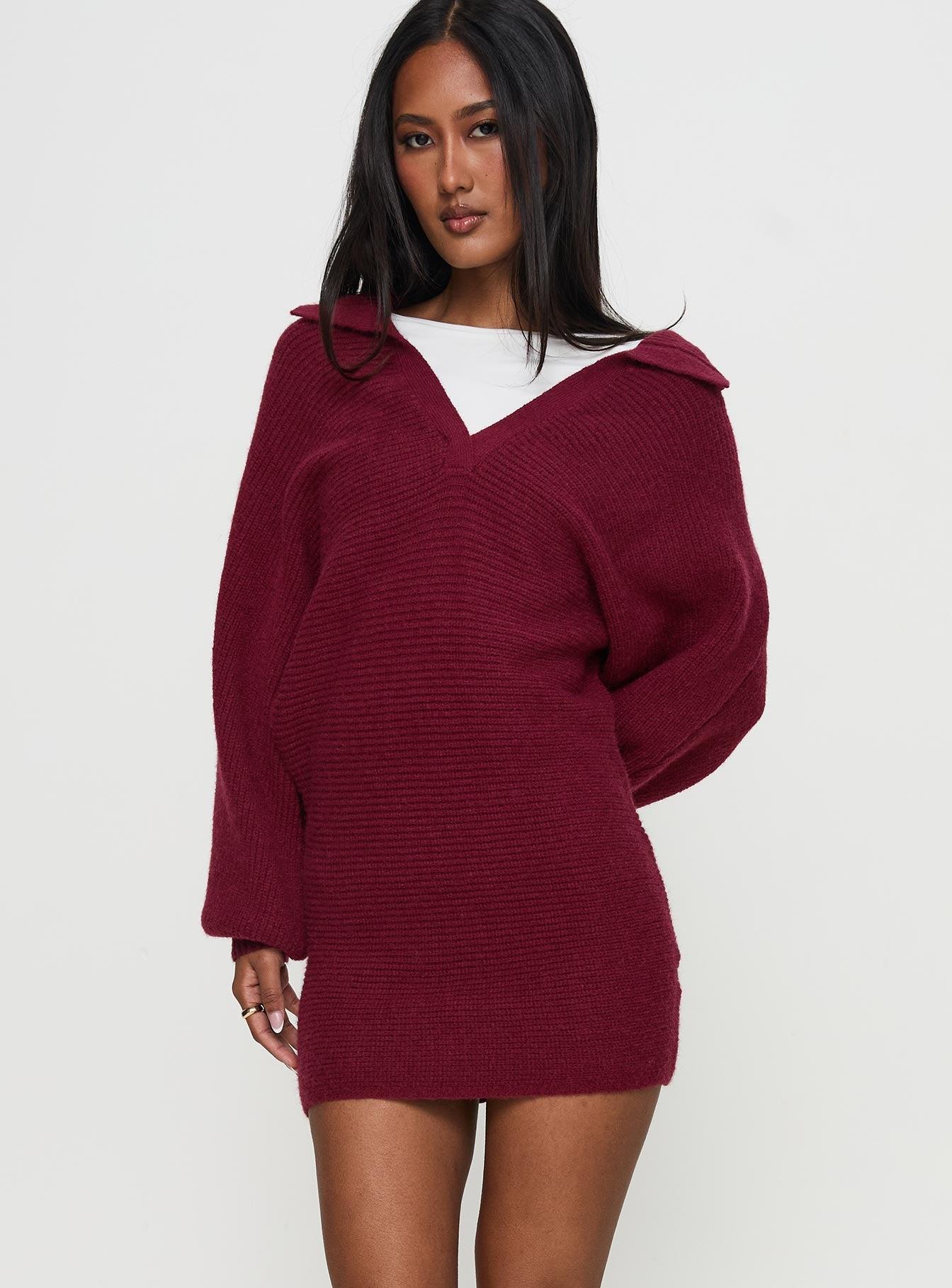 Thorelle Sweater Mini Dress Burgundy Product Image