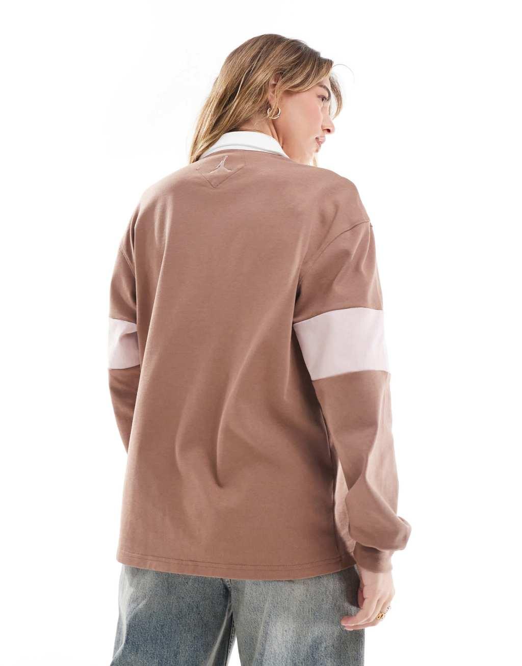 Nike Air Jordan rugby polo shirt in brown Product Image