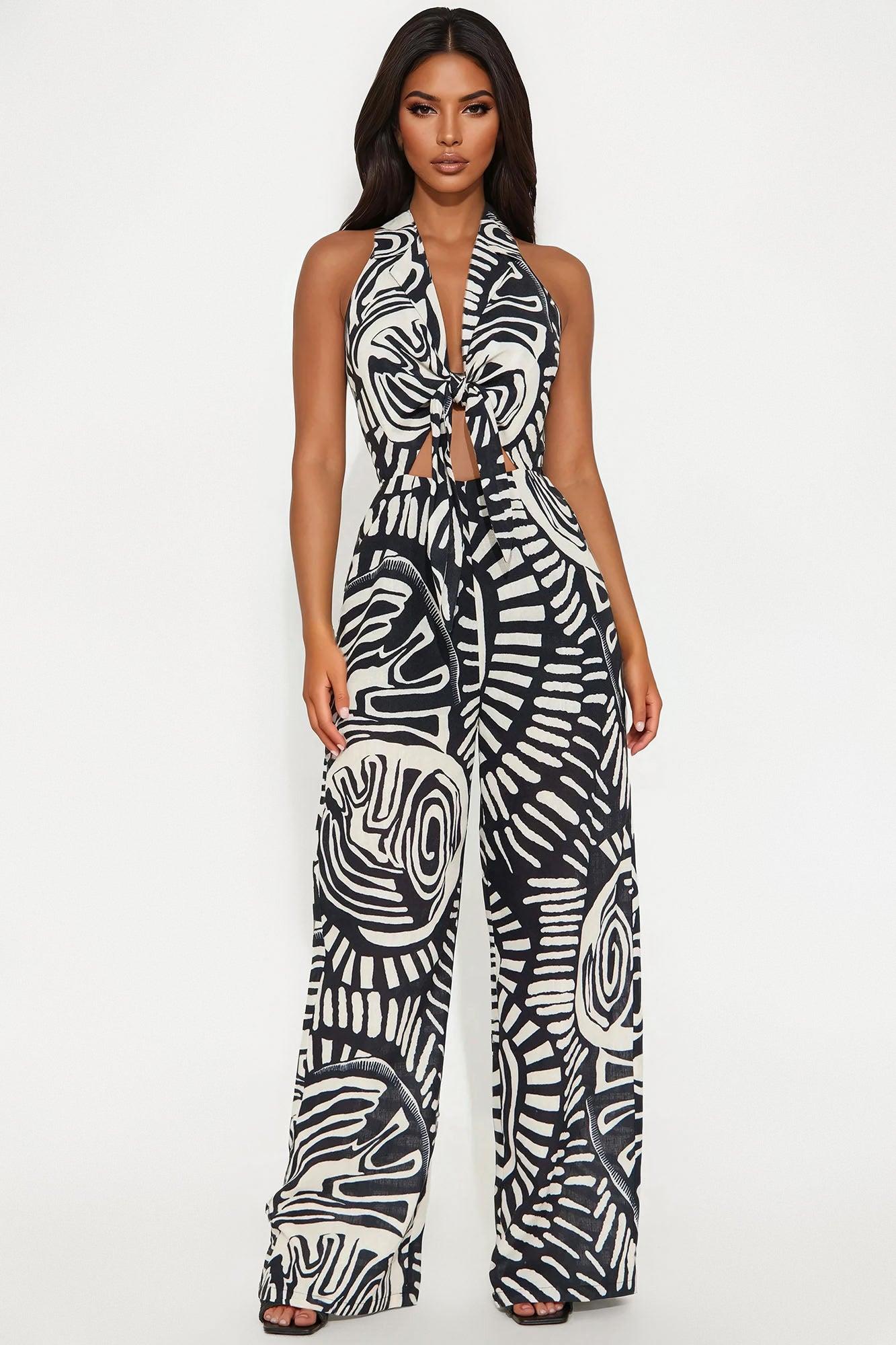 Sign From Above Printed Linen Halter Jumpsuit - Black/combo Female Product Image