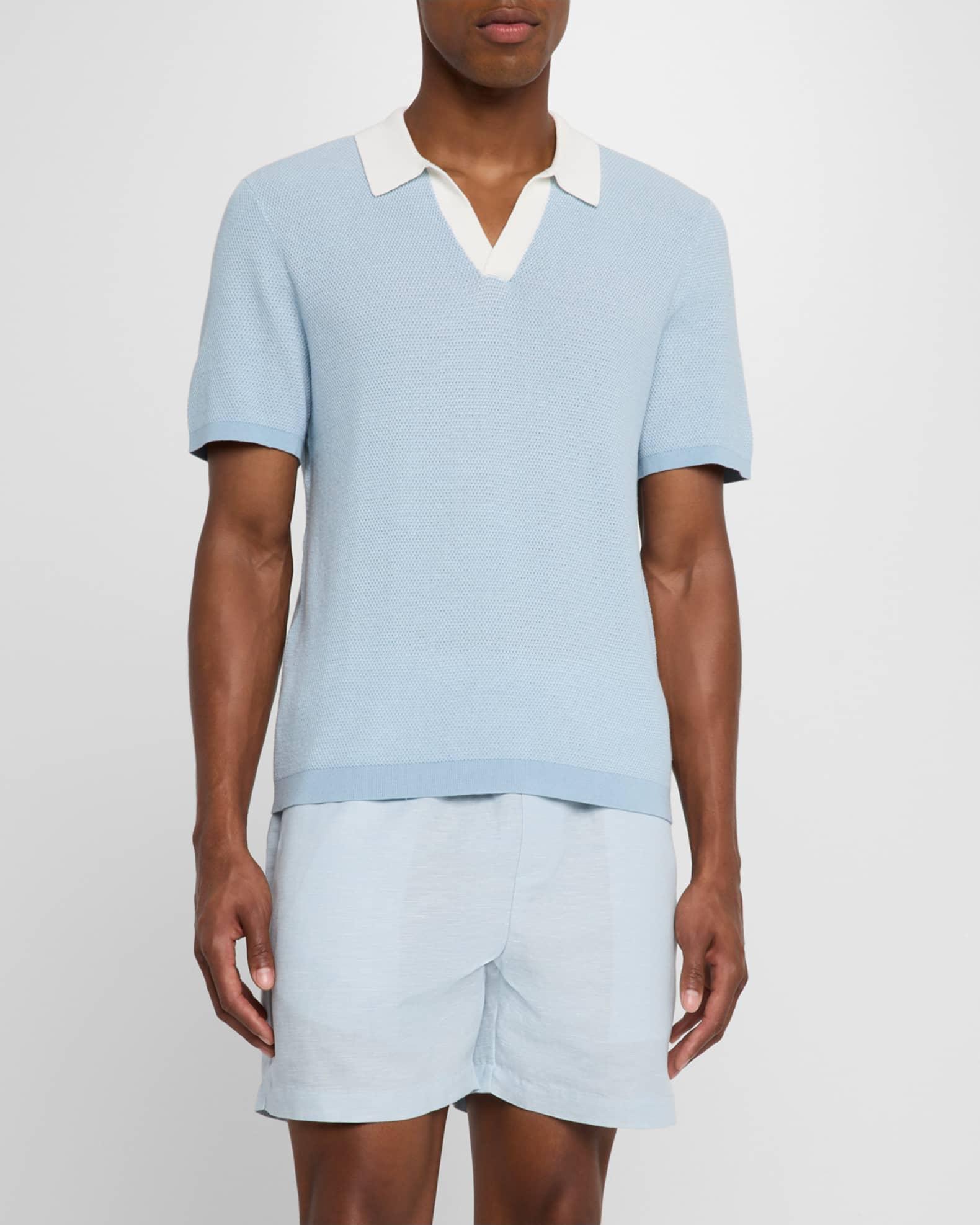 Mens Textured Cotton Johnny Collar Polo Shirt Product Image