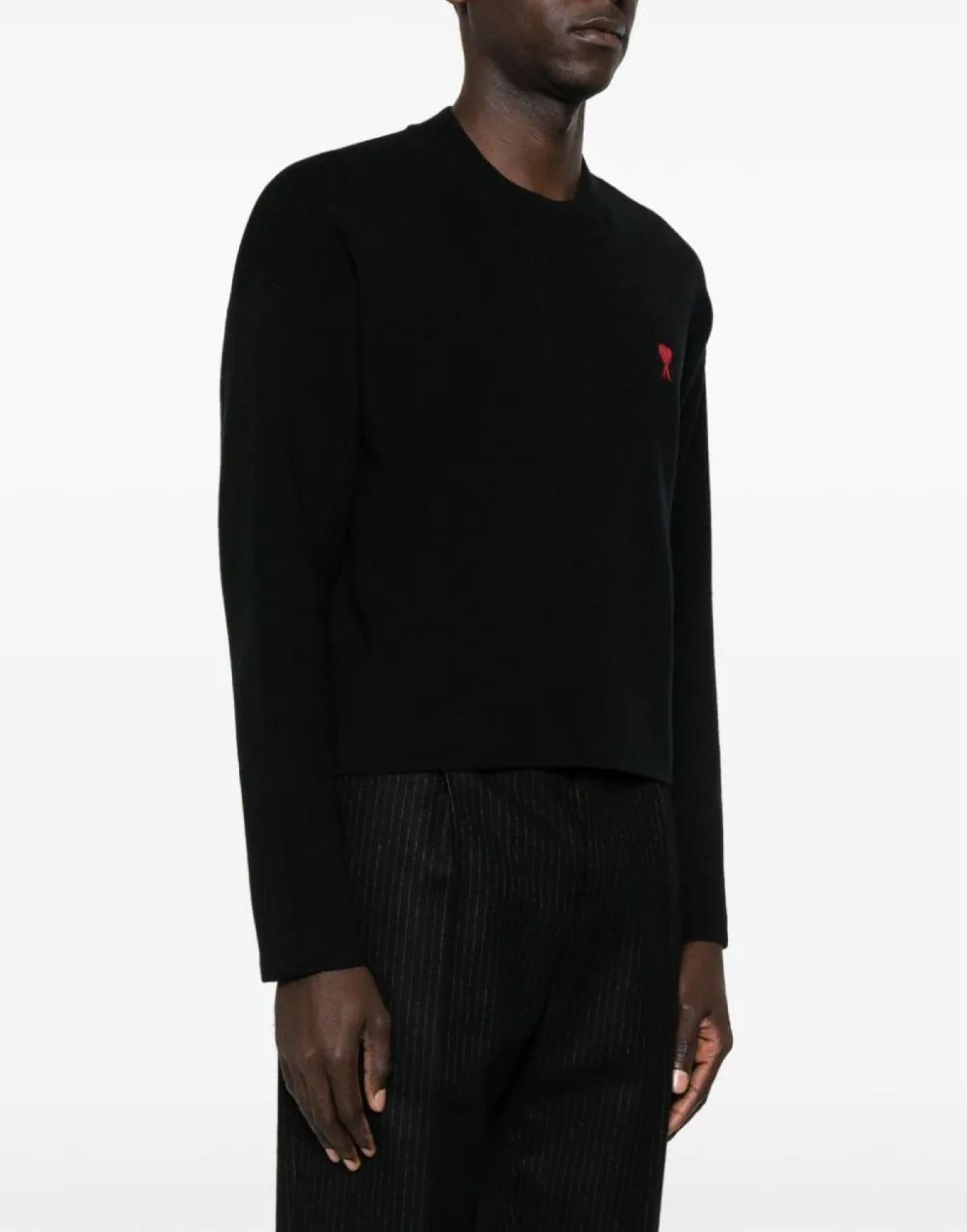 AMI ALEXANDRE MATTIUSSI Ami Classic Black Sweater With Round Neckline And Emblem Detail Product Image