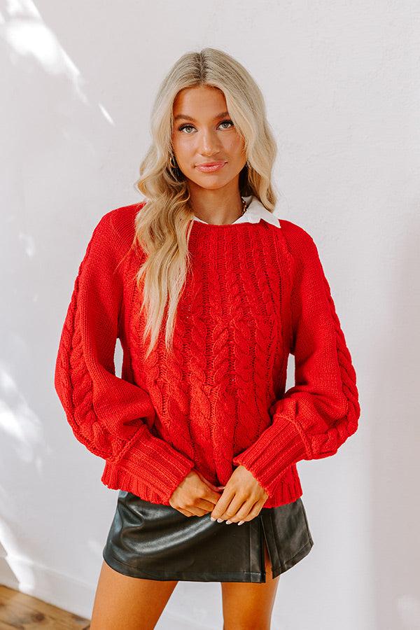 Cabin Parkway Cable Knit Sweater in Red Product Image