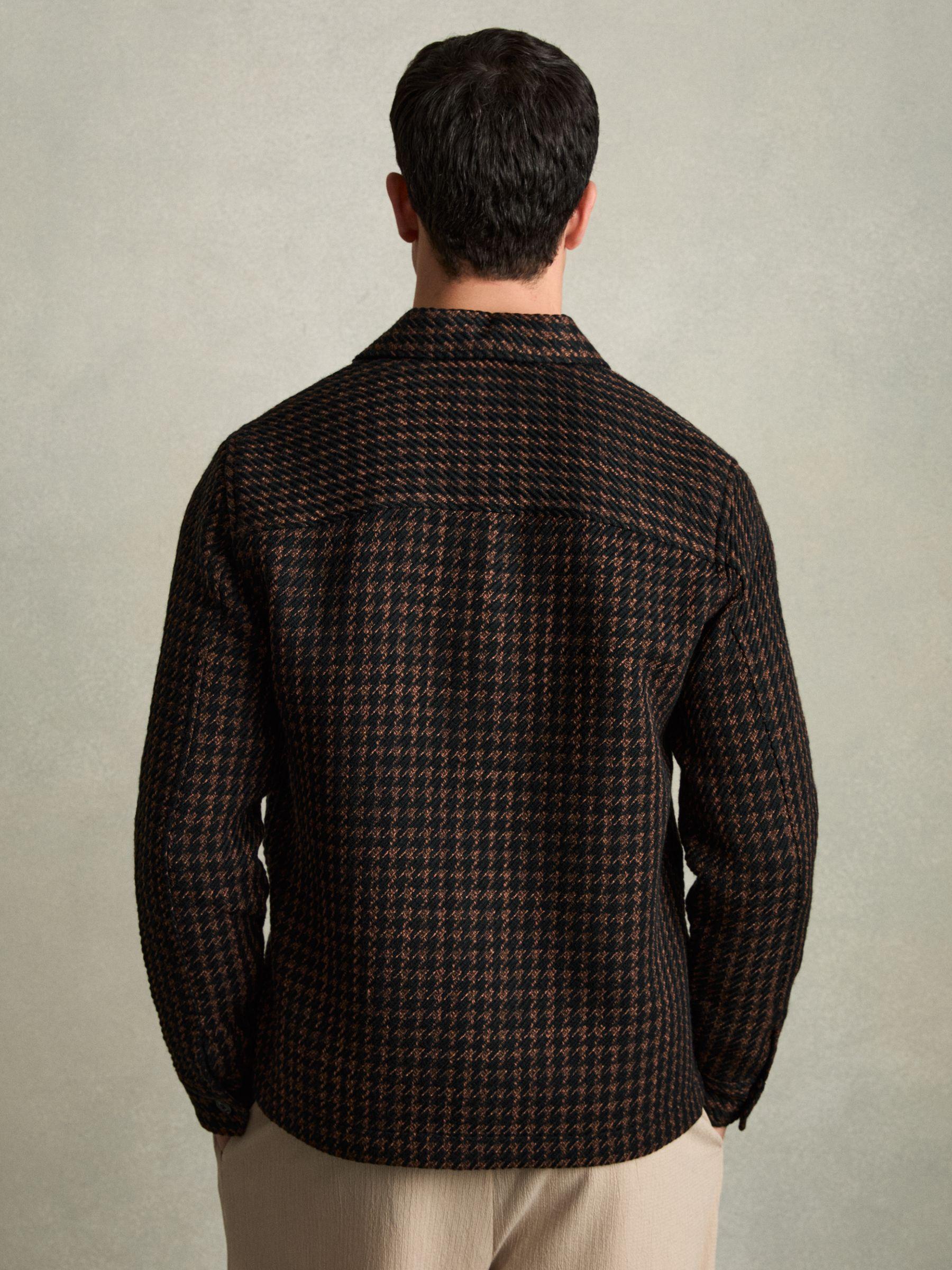 Brushed Houndstooth-Check Overshirt in Navy/Rust Product Image