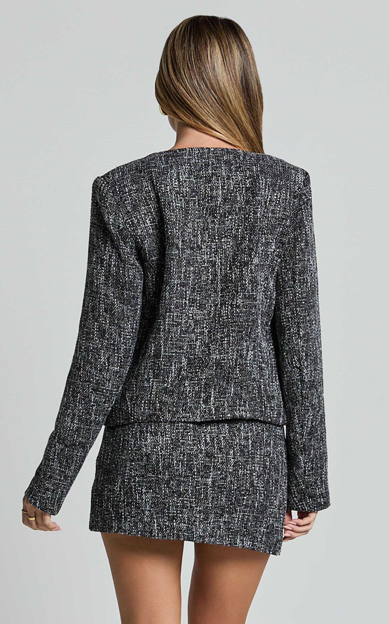 Olympia Jacket - Long Sleeve Boucle Jacket in Black Product Image