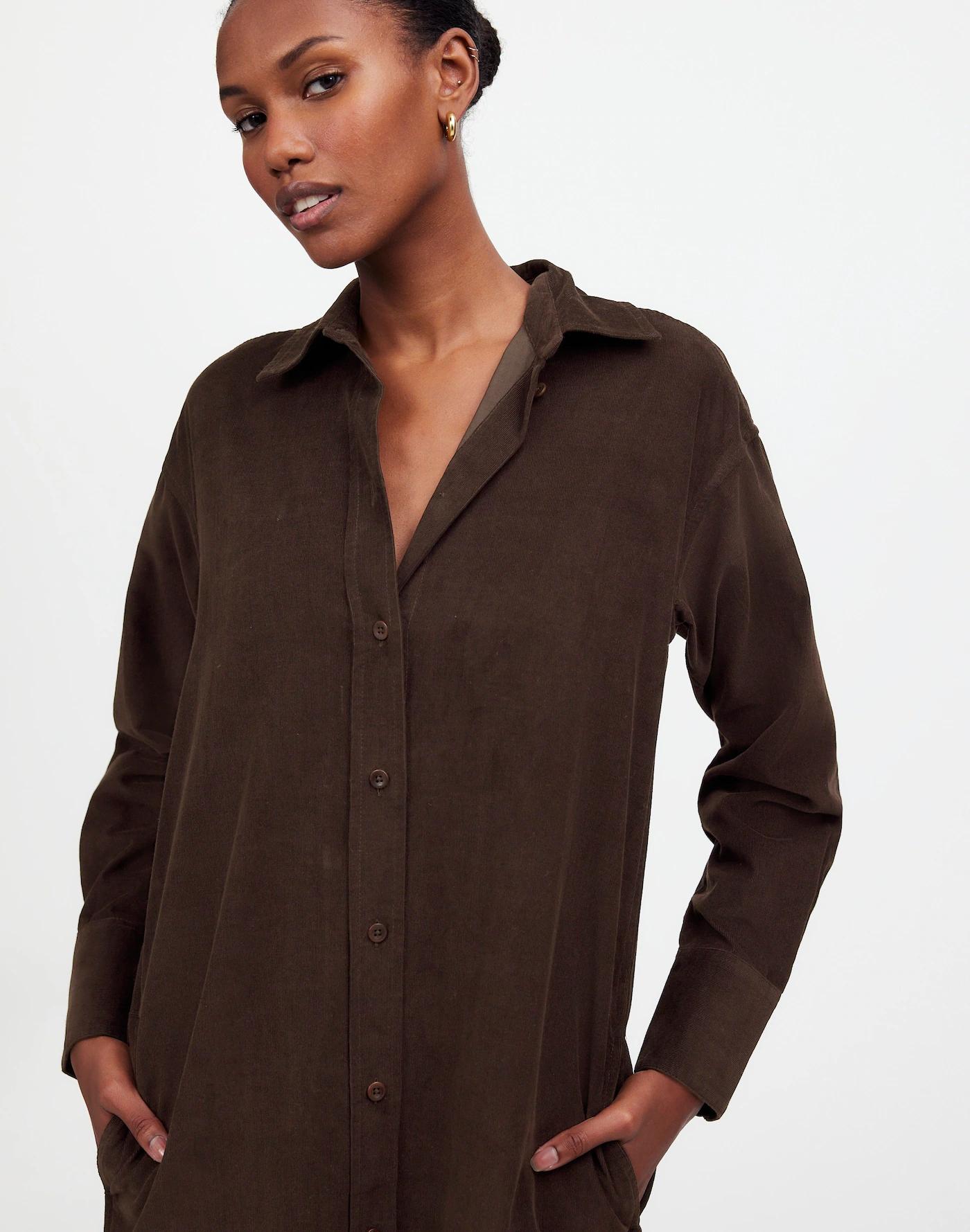 Corduroy Long-Sleeve Midi Shirtdress Product Image