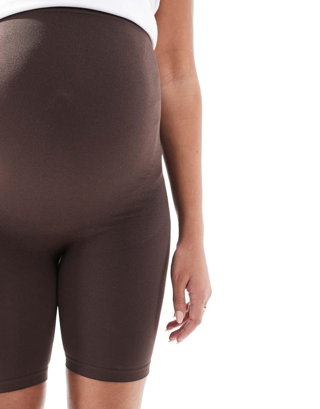 Mamalicious Maternity seamless shorts in chocolate brown Product Image