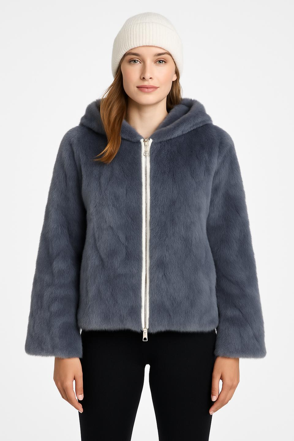 Reversible Mink Patchwork Hooded Jacket – Fur Side & Waterproof Nylon Side Product Image