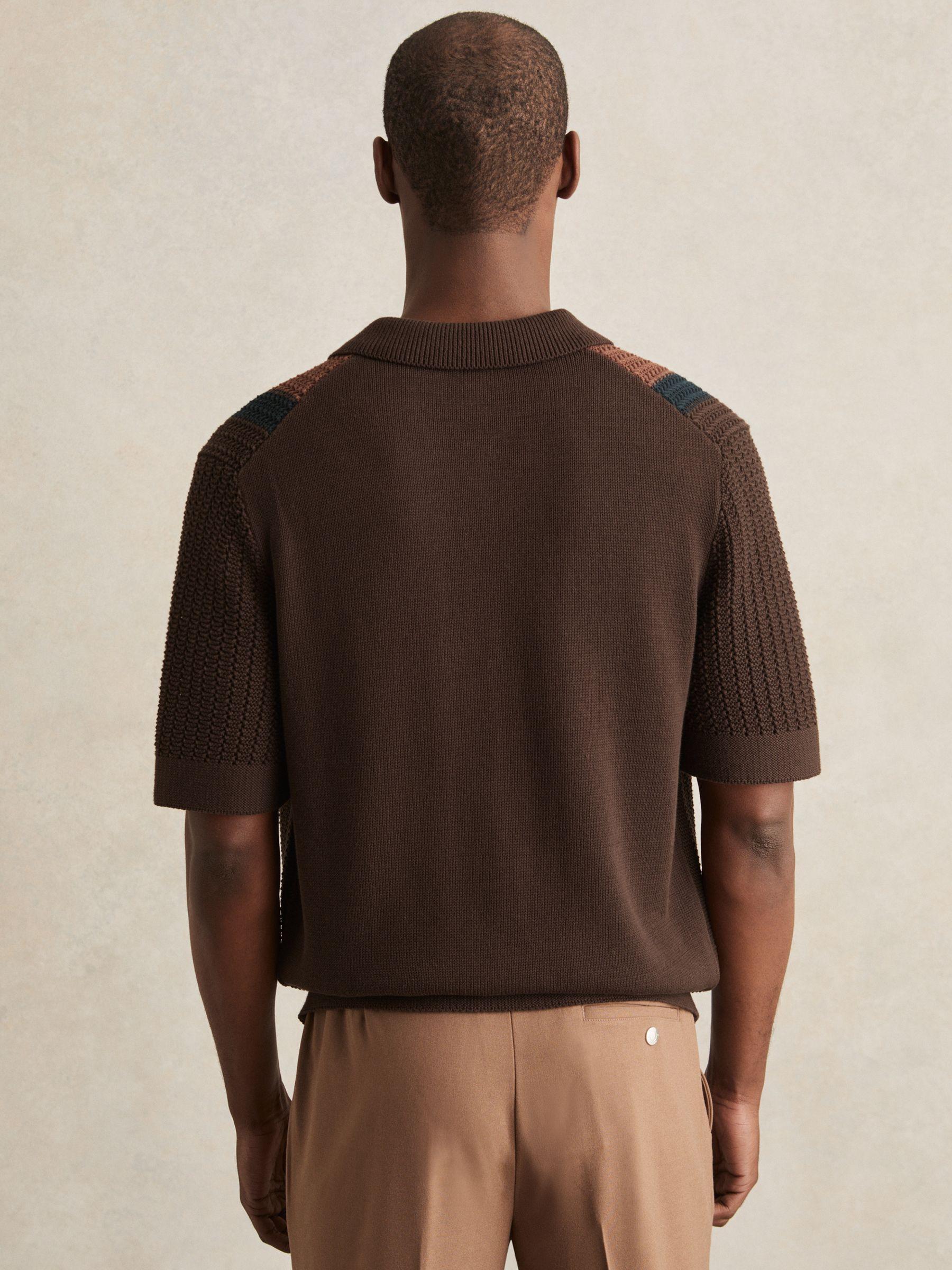 Cotton Textured-Knit Stripe Shirt in Brown Multi Product Image