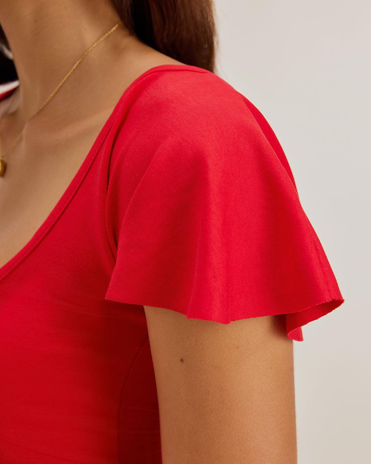 Red U Neck Slim T-shirt Product Image