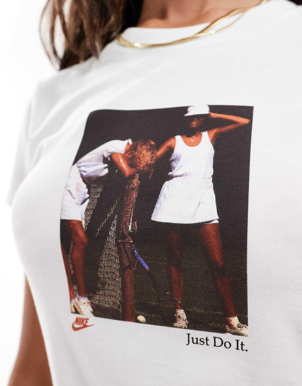 Nike knit cropped graphic tee in white Product Image
