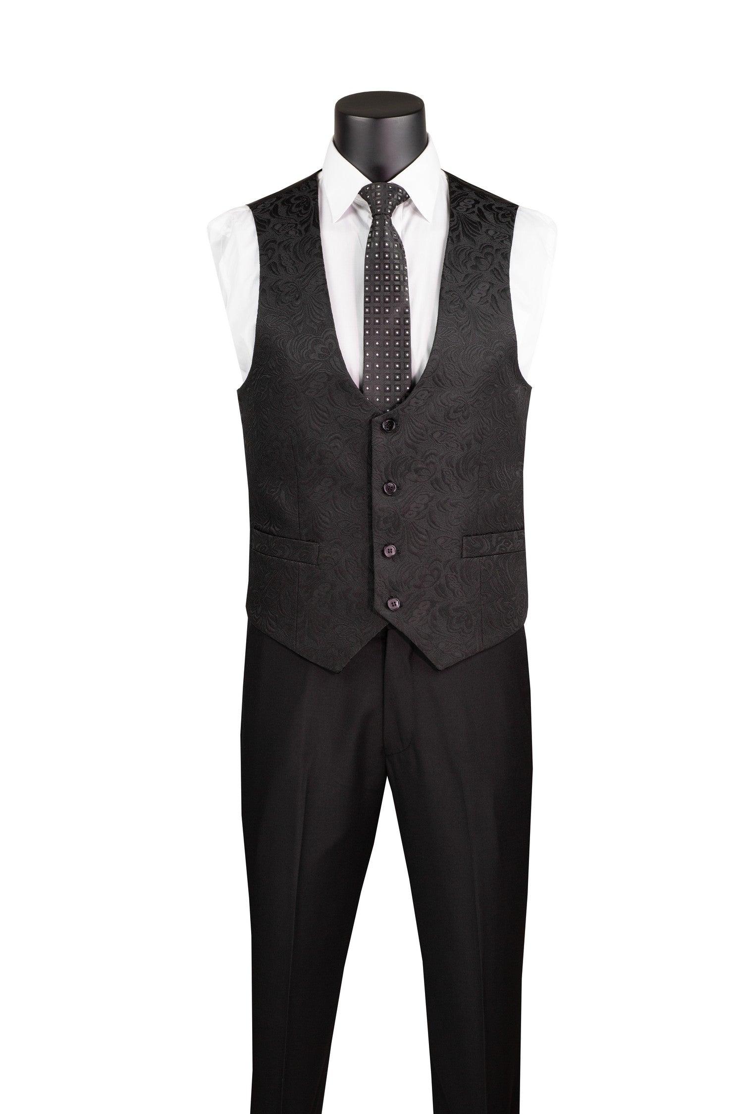 Slim Fit Tuxedo 3 Piece with Jacquard Pattern in Black Product Image