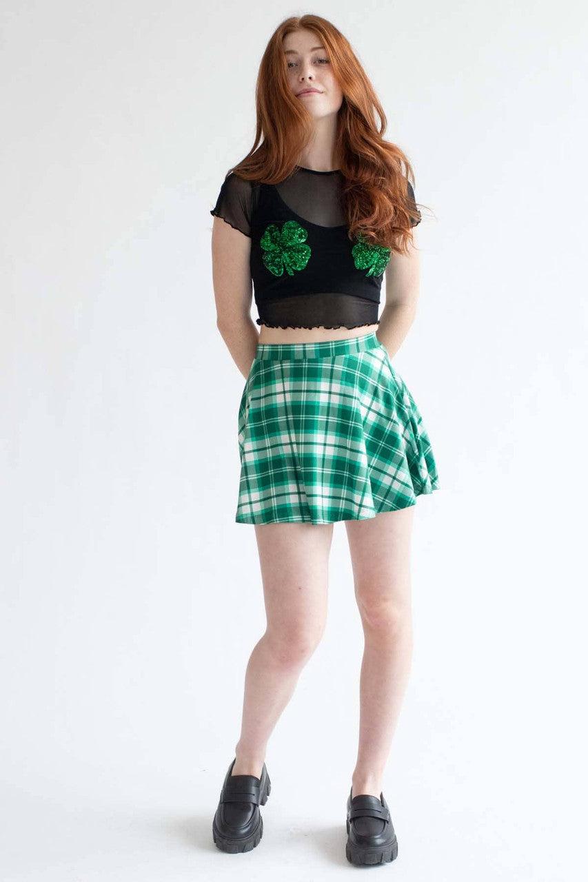 Sequin Shamrock Black Mesh Tee Product Image