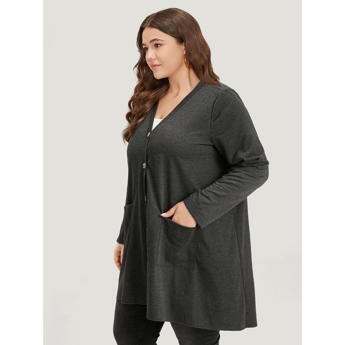 Plus Size Halloween Plain Pocket Asymmetrical Hem Coat Women DimGray Casual Plain Ladies Dailywear Winter Coats BloomChic 12/L Product Image