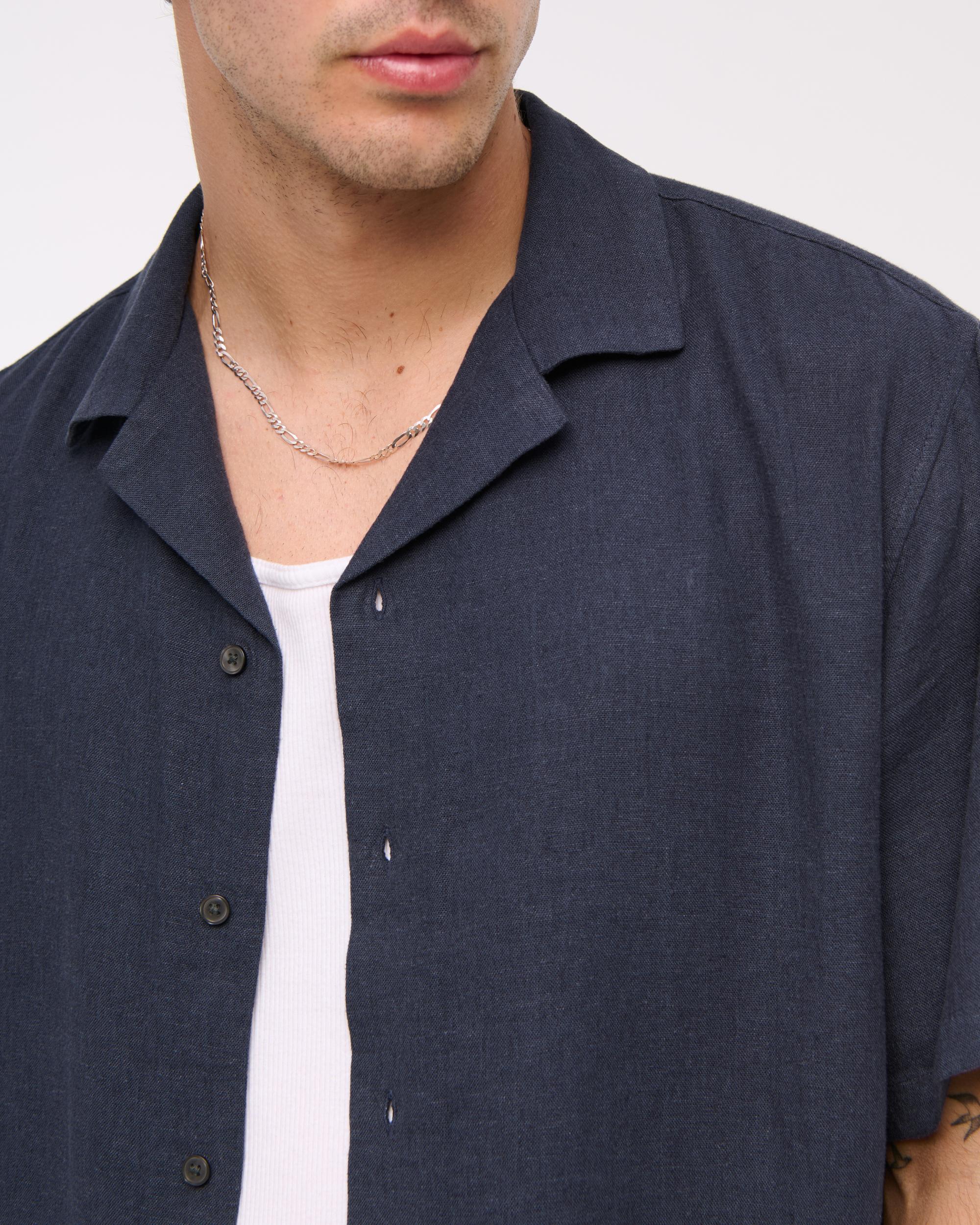 Camp Collar Summer Linen-Blend Shirt Product Image