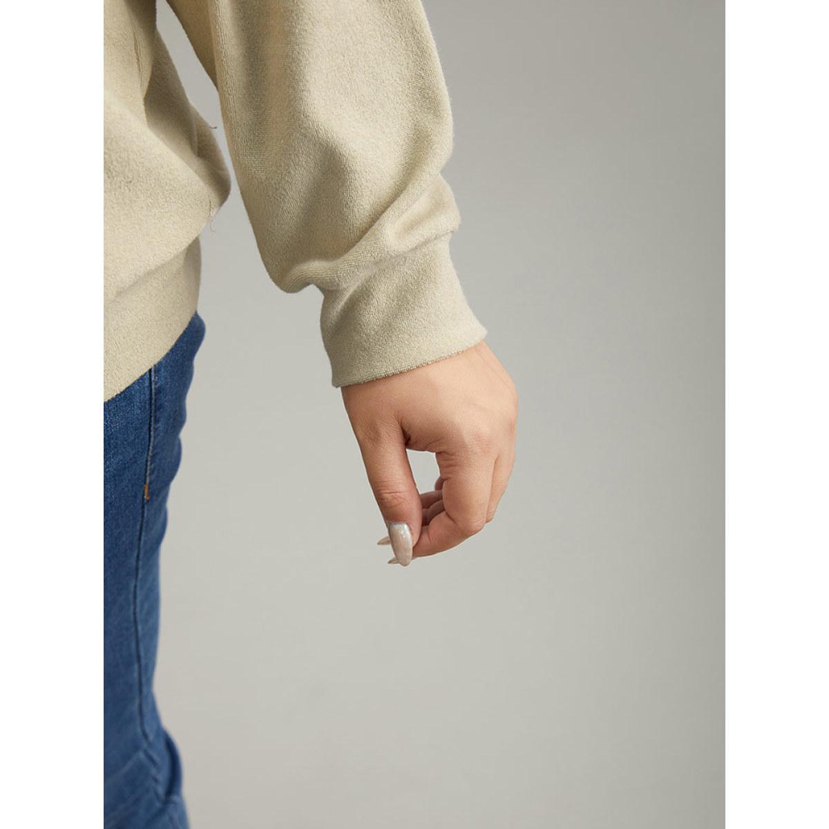 Plus Size Heather Plisse Elastic Hem Sweatshirt Women Beige Casual Texture Round Neck Dailywear Sweatshirts BloomChic 10/M Product Image