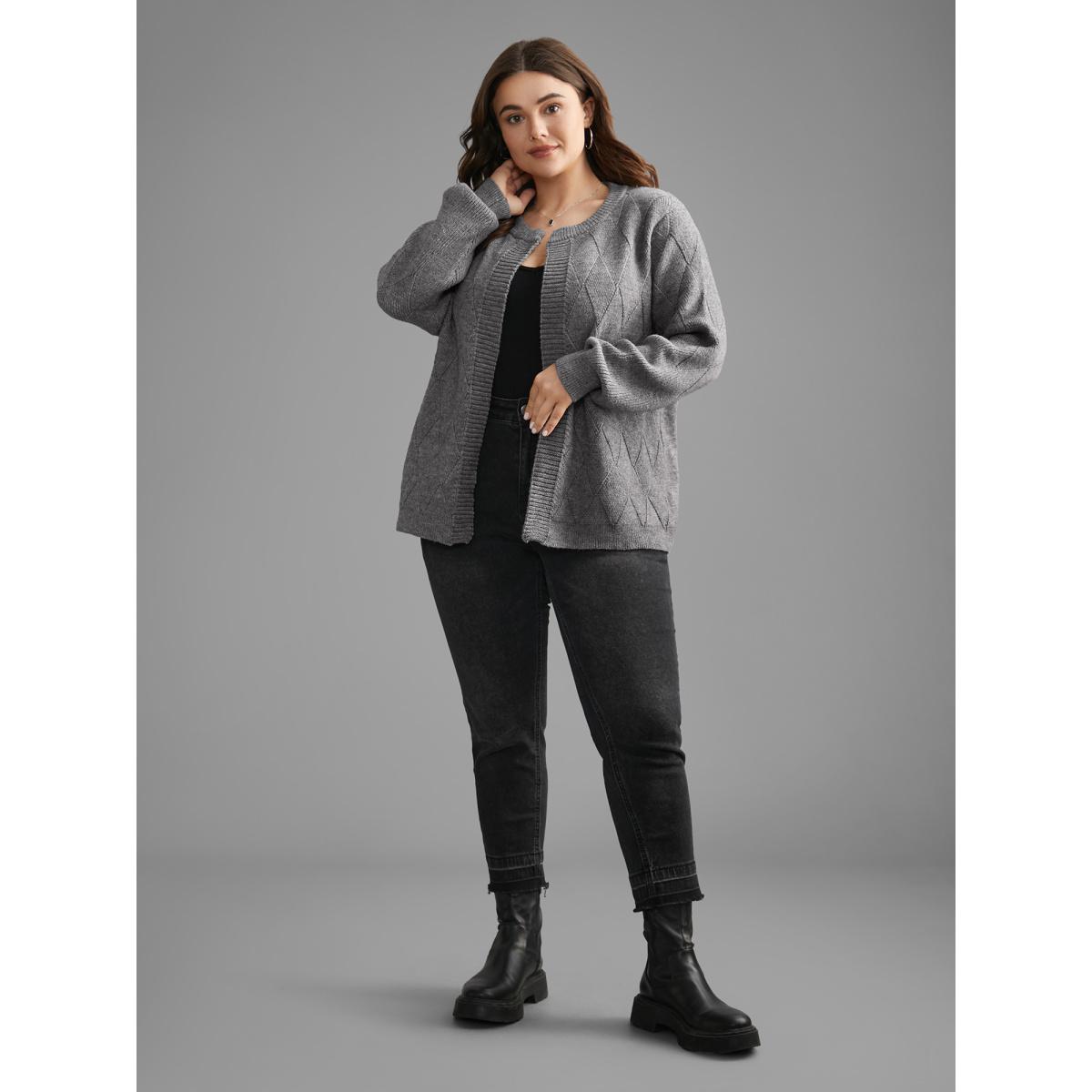 Plus Size Solid Textured Open Front Cardigan Mediumgray Women Casual Loose Long Sleeve Everyday Cardigans BloomChic 22-24/3X Product Image